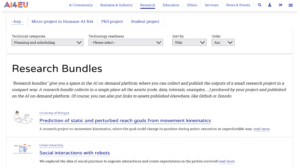 Sample listing of research bundles
