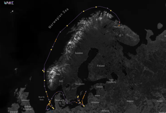 Track of ship along the Norwegian Coast